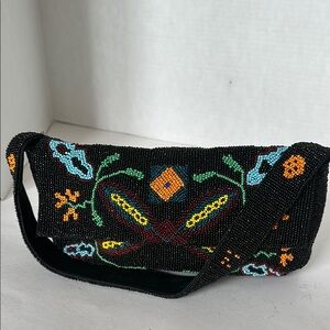 Embroidered Black Beaded Women's Bag